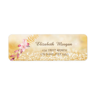Elegant  Stylish,Gold Glitter Bokeh,Flower Address