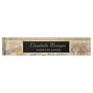 Elegant Stylish Gold Glitter Bokeh ,Marble, Frame Nameplate