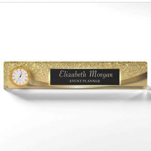 Elegant Stylish Gold Glitter Bokeh Nameplate
