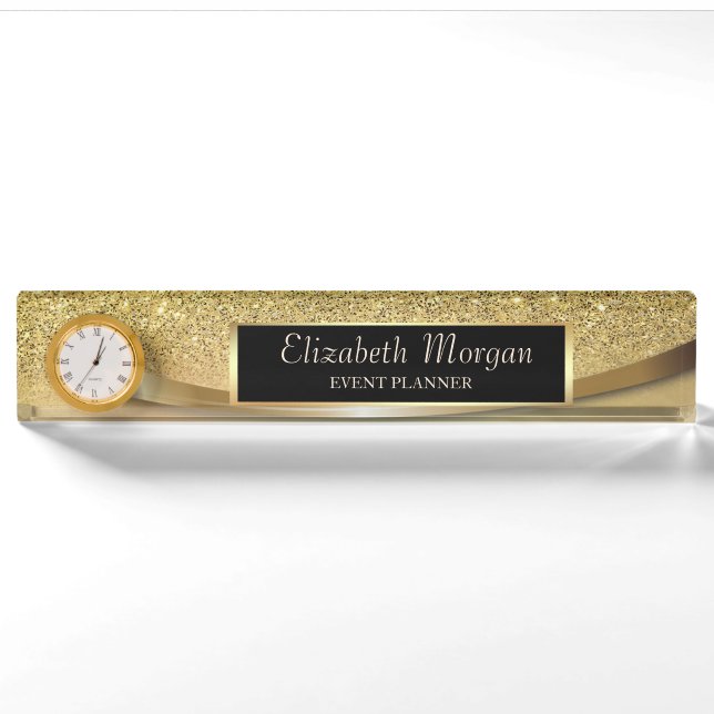 Elegant Stylish Gold Glitter Bokeh Nameplate (Front)