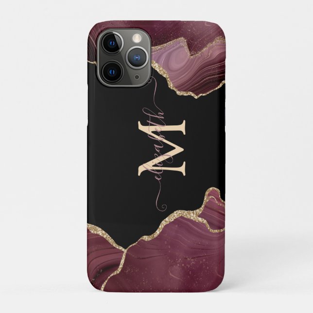 Elegant Stylish Gold Glitter Burgundy Agate   Case-Mate iPhone Case (Back)