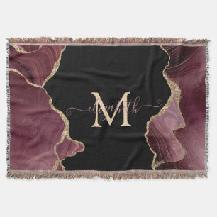 Elegant Stylish Gold Glitter Burgundy Agate  Throw Blanket