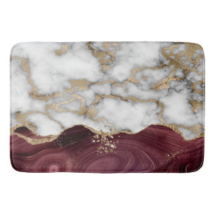 Elegant Stylish Gold Glitter Burgundy Marble  Bath Mat