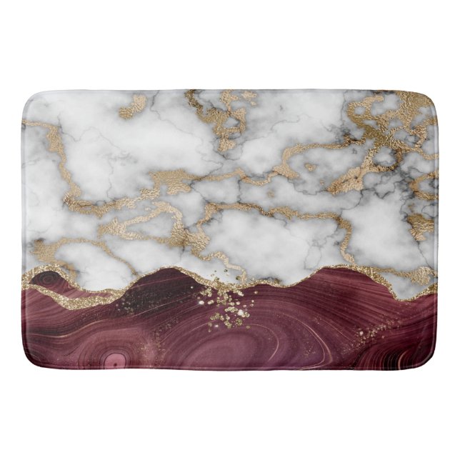 Elegant Stylish Gold Glitter Burgundy Marble  Bath Mat (Front)