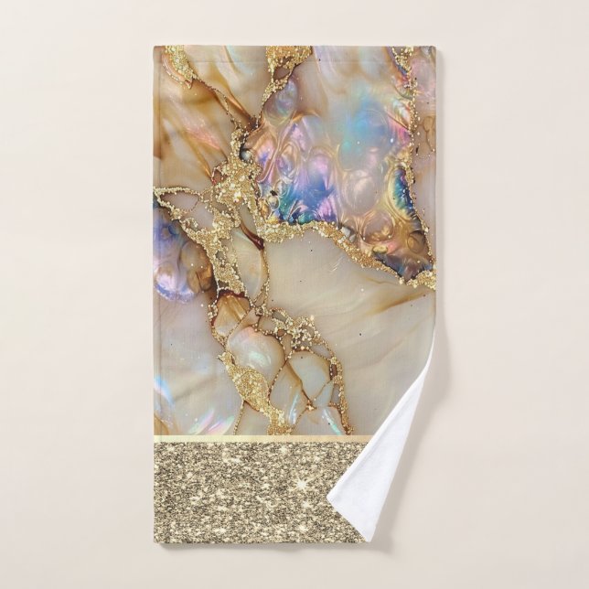 Elegant Stylish Gold Glitter Colourful Marble Bath Towel Set (Hand Towel)