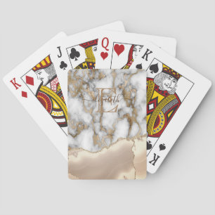 Elegant Stylish Gold Glitter Cream Marble Monogram Playing Cards