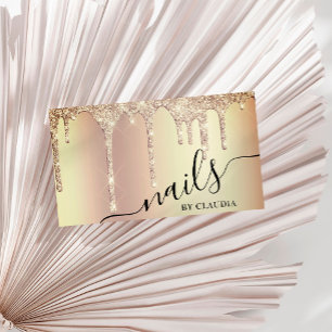 Elegant stylish gold glitter drips nails business card