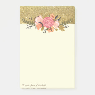 Elegant Stylish, Gold Glitter, Flowers Post-it Notes