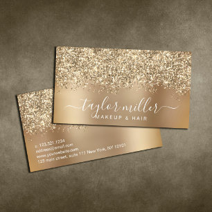 Elegant stylish gold glitter makeup & hair  business card