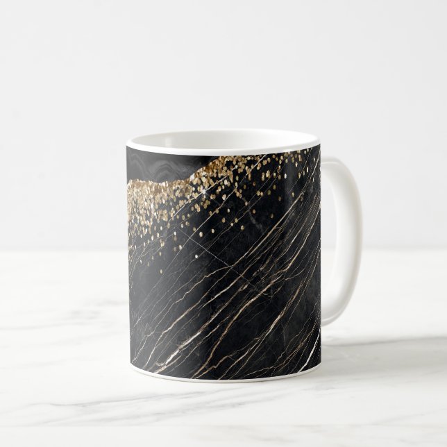Elegant Stylish Gold Glitter Sequins Black Marble  Coffee Mug (Front Right)