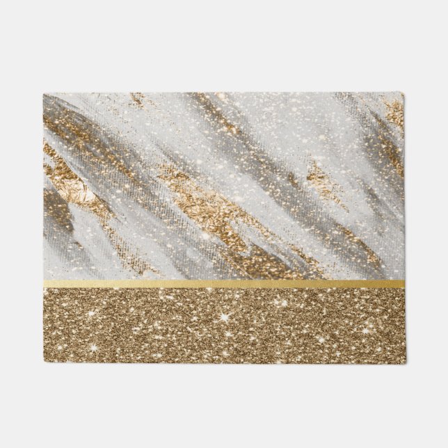 Elegant Stylish Gold Glitter Shiny Doormat (Front)