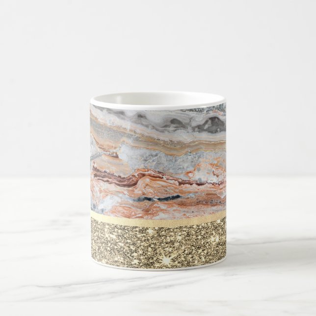 Elegant Stylish Gold Glitter Shiny Marble Stone  Coffee Mug (Center)