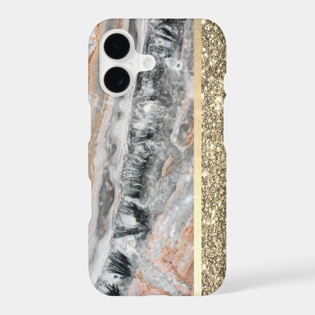 Elegant Stylish Gold Glitter Shiny Marble Stone   iPhone Case (Back)