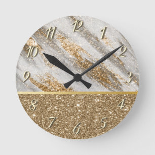 Elegant Stylish Gold Glitter Shiny Round Clock