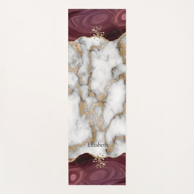 Elegant Stylish Gold Glitter Shiny White Marble  Y Yoga Mat (Front)