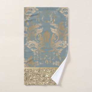 Elegant Stylish Gold Glitter Vintage Damask Bath Towel Set