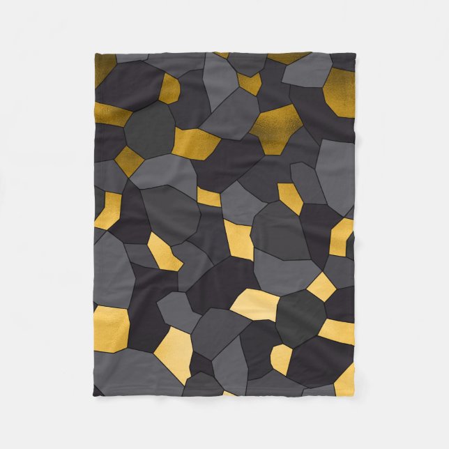Elegant stylish gold grey and black mosaic fleece blanket (Front)