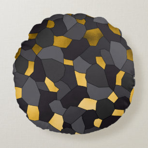 Elegant stylish gold grey and black mosaic round pillow