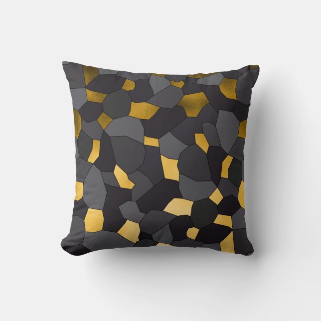 Elegant stylish gold grey and black mosaic throw pillow (Front)
