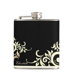 Elegant Stylish Gold Lace,Black -Personalized Hip Flask