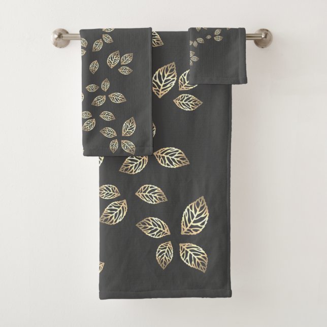 Elegant Stylish Gold Leaves Bath Towel Set (Insitu)