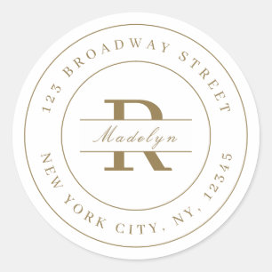 Elegant stylish gold minimalist return address  classic round sticker