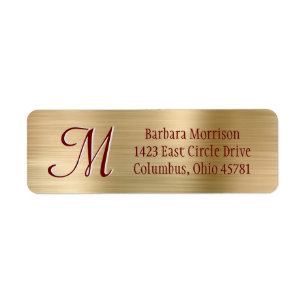Elegant Stylish Gold Red Custom Monogram Label