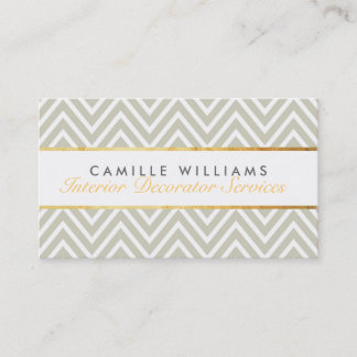 ELEGANT stylish gold strip chevron pattern taupe Business Card