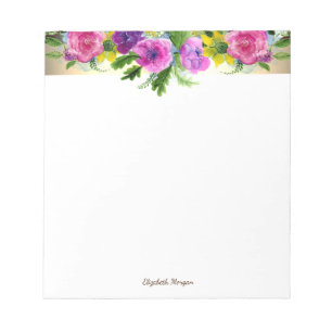 Elegant Stylish Gold Stripe, Flowers- Personalized Notepad