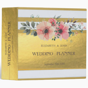 Elegant Stylish Gold Stripes Floral Wedding Binder