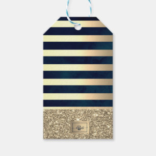 Elegant Stylish Gold Stripes Glitter,Navy Blue Gift Tags