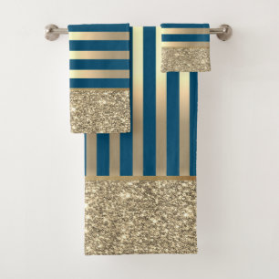 Elegant Stylish Gold Stripes Glitter Shiny,Teal Bath Towel Set