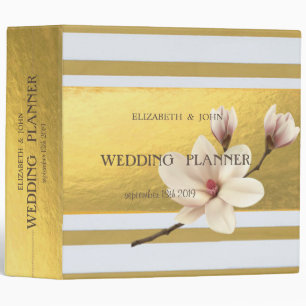Elegant Stylish Gold Stripes Magnolia Wedding Binder
