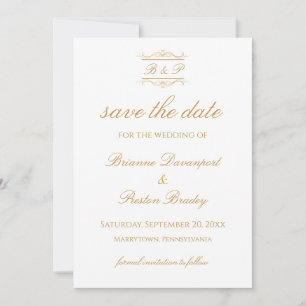 Elegant Stylish Gold & White Monogram Wedding Save The Date