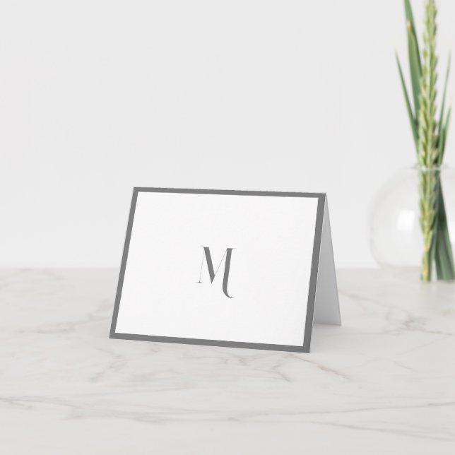 Elegant Stylish Grey Monogram Initial Border Note Card (Front)