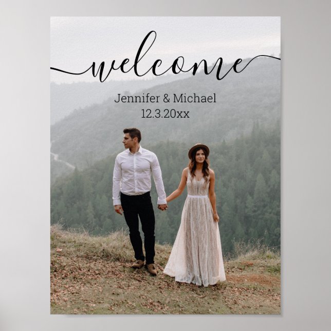 elegant stylish handwriting wedding welcome poster (Front)