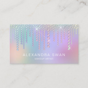 Elegant stylish holographic diamonds makeup artist business card