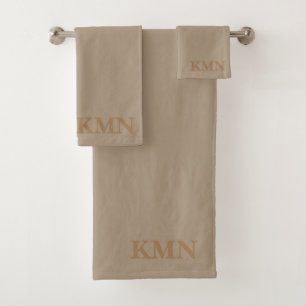 Elegant stylish initials for minimalist Brown Bath Towel Set