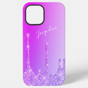Elegant stylish magenta pink glitter drips iPhone 12 pro max case
