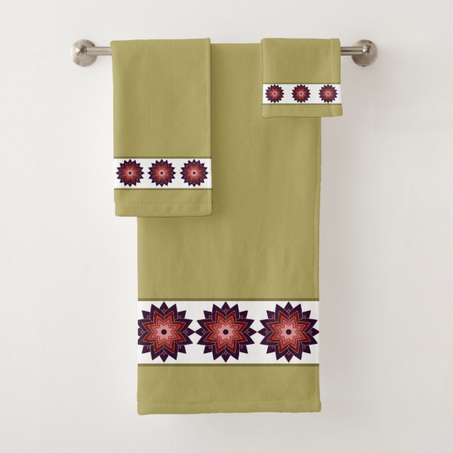 Elegant, Stylish Mandalas on White and Beige Bath Towel Set (Insitu)