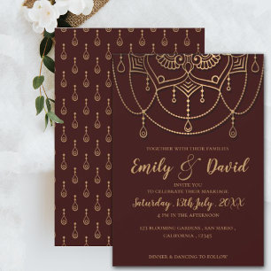 Elegant Stylish Maroon Gold Design Wedding Invitation