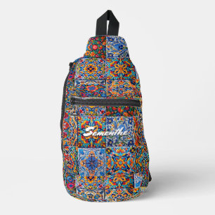 Elegant stylish Mexican talavera tiles monogram  Sling Bag