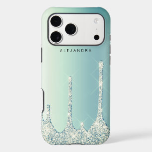 Elegant stylish mint green glitter drips