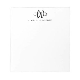 Elegant Stylish Modern 3 Monogram Initial Script Notepad