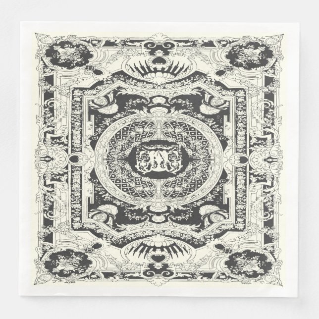 Elegant Stylish Modern Black White Baroque Napkin (Front)