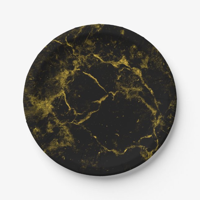 elegant stylish modern chic black and gold marble paper plate (Front)
