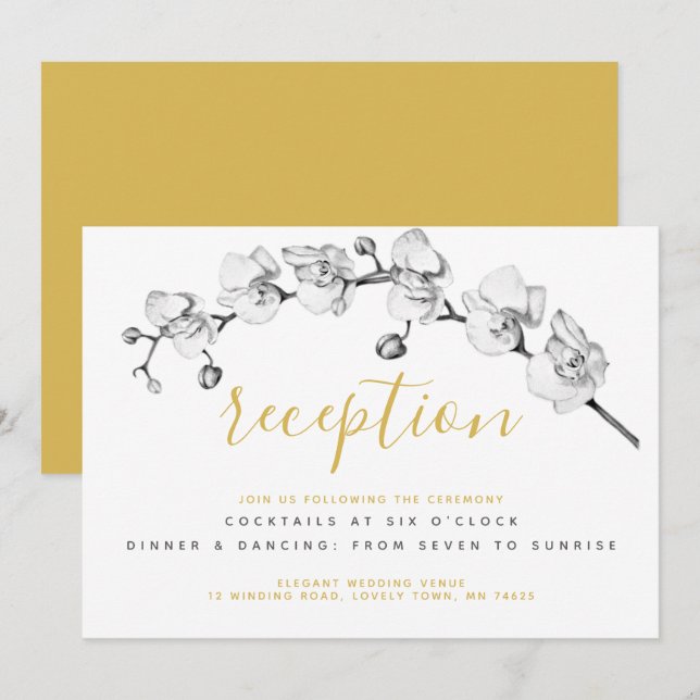 Elegant Stylish Modern Chic Floral Gold Reception Invitation (Front/Back)