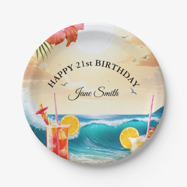 Elegant, Stylish Modern Customizable 21st Birthday Paper Plate (Front)