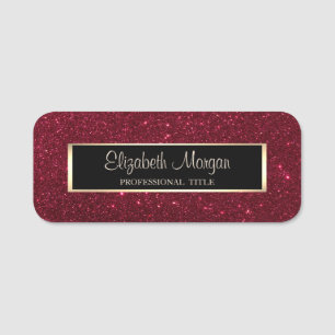 Elegant Stylish Modern, Frame, Red Glitter  Name Tag