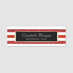 Elegant Stylish Modern, Frame,Red Stripes Name Tag